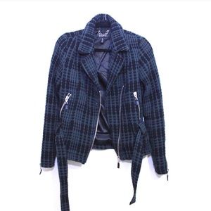 David Bitton Wool Blend Plaid Woven Biker Jacket